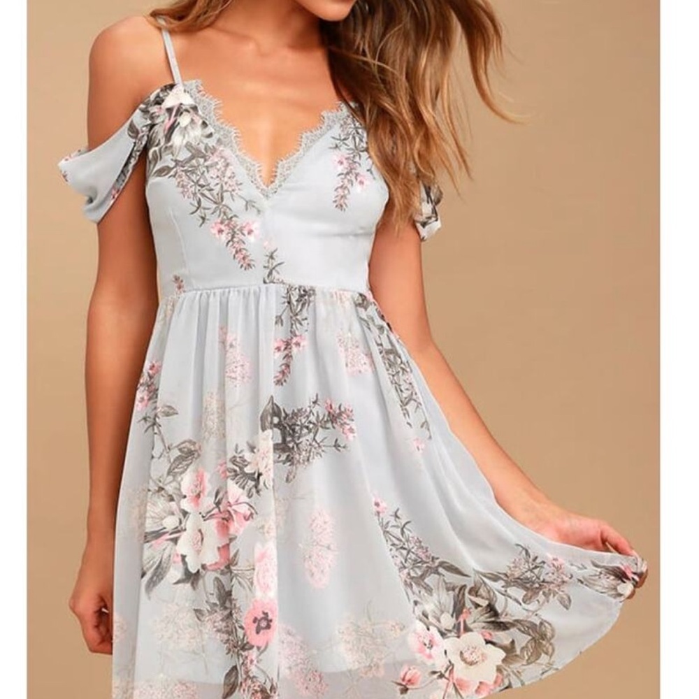 Lulus Verona light blue off the shoulder dress